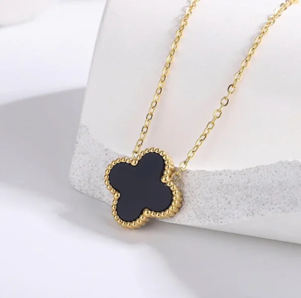 BLACK LEAF CLOVER NECKLACE-GOLD PLATED PENDANT NECKLACE FOR WOMEN - Image 5