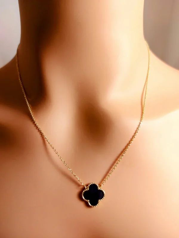 BLACK LEAF CLOVER NECKLACE-GOLD PLATED PENDANT NECKLACE FOR WOMEN - Image 2