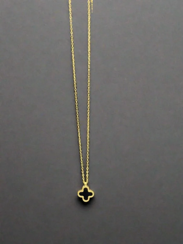 BLACK LEAF CLOVER NECKLACE-GOLD PLATED PENDANT NECKLACE FOR WOMEN - Image 6