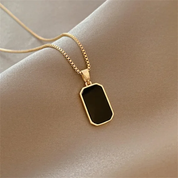 Minimalist Gold Pendant Necklace with Black Collarbone Chain - Image 6