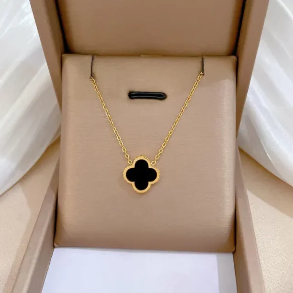 BLACK LEAF CLOVER NECKLACE-GOLD PLATED PENDANT NECKLACE FOR WOMEN - Image 3