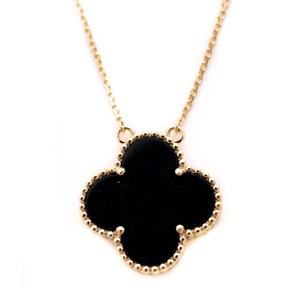 BLACK LEAF CLOVER NECKLACE-GOLD PLATED PENDANT NECKLACE FOR WOMEN - Image 7